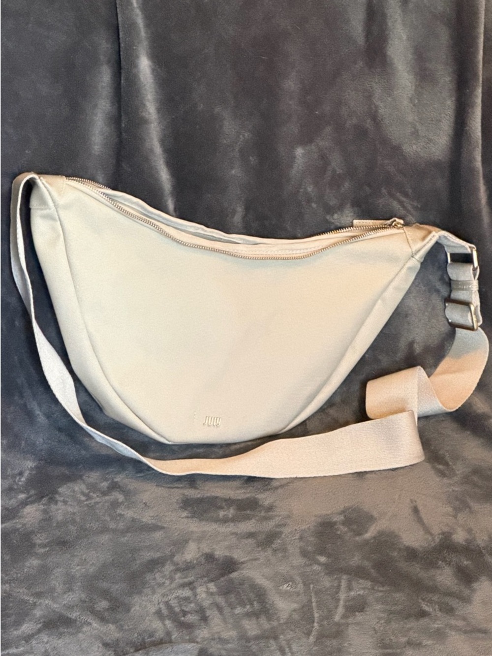 Light Beige Crescent Shoulder Bag with Adjustable Strap